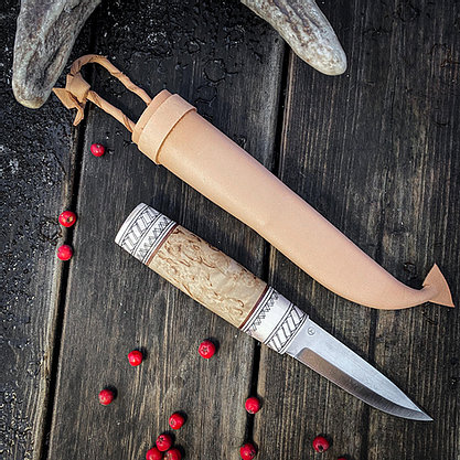 nordic knife made of wood and reindeer antler